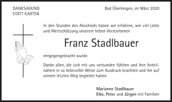 Traueranzeige von Franz Stadlbauer von Geislinger Zeitung