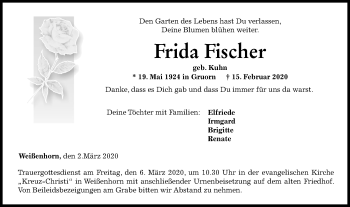 Traueranzeige von Frida Fischer von SÜDWEST PRESSE Ausgabe Ulm/Neu-Ulm