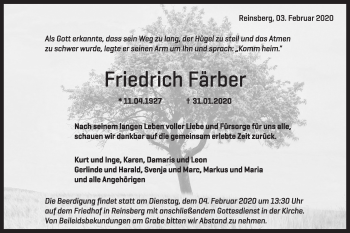 Traueranzeige von Friedrich Färber von Haller Tagblatt