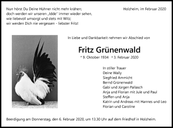 Traueranzeige von Fritz Grünenwald von NWZ Neue Württembergische Zeitung