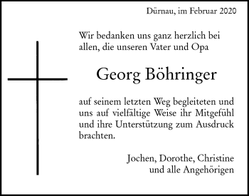 Traueranzeige von Georg Böhringer von NWZ Neue Württembergische Zeitung