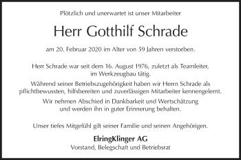 Traueranzeige von Gotthilf Schrade von Metzinger-Uracher Volksblatt