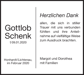 Traueranzeige von Gottlob Schenk von Hohenloher Tagblatt