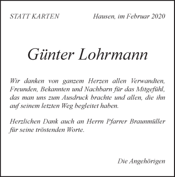 Traueranzeige von Günter Lohrmann von Geislinger Zeitung