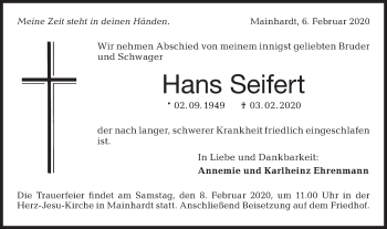 Traueranzeige von Hans Seifert von Haller Tagblatt