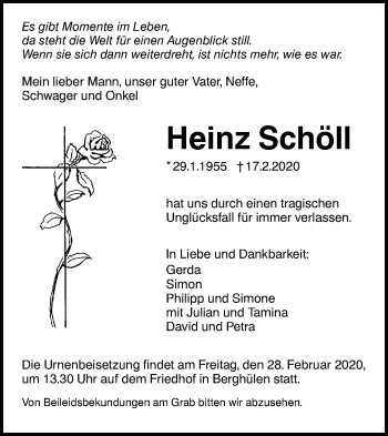 Traueranzeige von Heinz Schöll von SÜDWEST PRESSE Ausgabe Ulm/Neu-Ulm