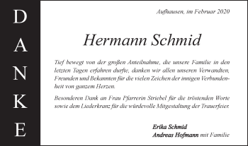 Traueranzeige von Hermann Schmid von Geislinger Zeitung