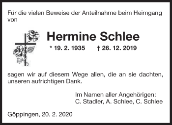 Traueranzeige von Hermine Schlee von NWZ Neue Württembergische Zeitung