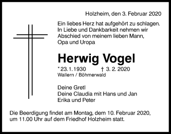 Traueranzeige von Herwig Vogel von NWZ Neue Württembergische Zeitung