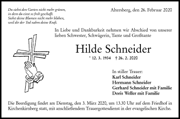 Traueranzeige von Hilde Schneider von Rundschau Gaildorf