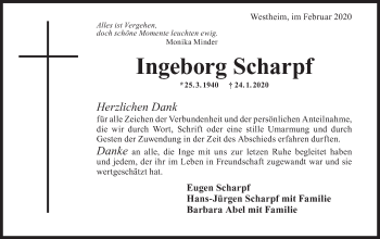 Traueranzeige von Ingeborg Scharpf von Haller Tagblatt