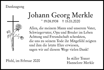 Traueranzeige von Johann Georg Merkle von SÜDWEST PRESSE Ausgabe Ulm/Neu-Ulm