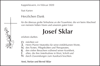 Traueranzeige von Josef Sklar von Metzinger-Uracher Volksblatt