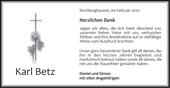 Traueranzeige von Karl Betz von NWZ Neue Württembergische Zeitung