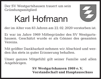 Traueranzeige von Karl Hofmann von Hohenloher Tagblatt