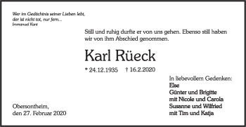 Traueranzeige von Karl Rüeck von Haller Tagblatt