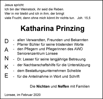 Traueranzeige von Katharina Prinzing von Geislinger Zeitung