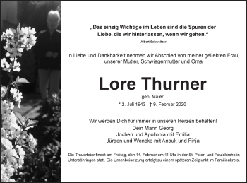 Traueranzeige von Lore Thurner von Geislinger Zeitung