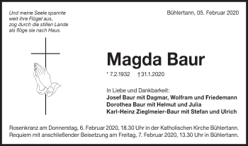 Traueranzeige von Magda Baur von Haller Tagblatt