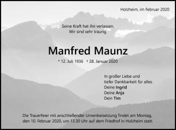 Traueranzeige von Manfred Maunz von NWZ Neue Württembergische Zeitung