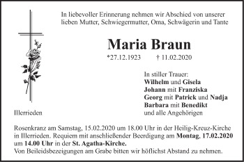 Traueranzeige von Maria Braun von Illertal Bote