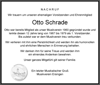 Traueranzeige von Otto Schrade von Ehinger Tagblatt