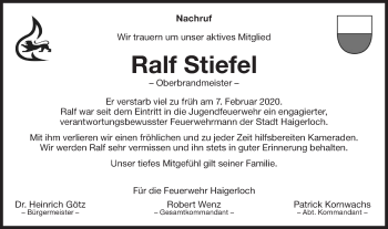 Traueranzeige von Ralf Stiefel von Hohenzollerische Zeitung