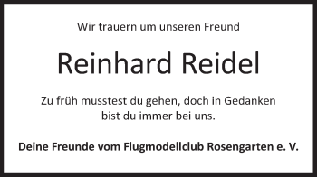 Traueranzeige von Reinhard Reidel von Haller Tagblatt