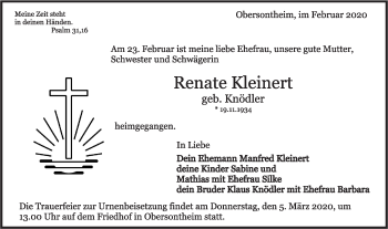 Traueranzeige von Renate Kleinert von Haller Tagblatt