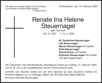 Traueranzeige von Renate Ina Helene Steuernagel von NWZ Neue Württembergische Zeitung