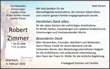 Traueranzeige von Robert Zimmer von Haller Tagblatt