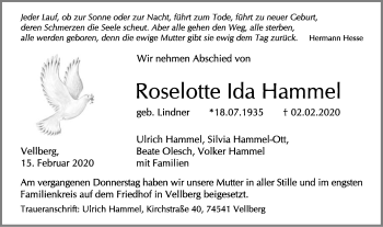 Traueranzeige von Roselotte Ida Hammel von Haller Tagblatt