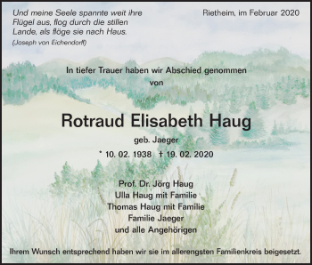 Traueranzeige von Rotraud Elisabeth Haug von Alb-Bote/Metzinger-Uracher Volksblatt