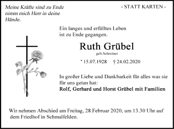 Traueranzeige von Ruth Grübel von Hohenloher Tagblatt