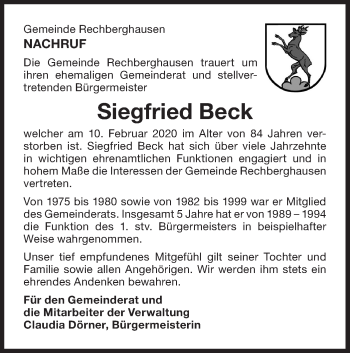 Traueranzeige von Siegfried Beck von NWZ Neue Württembergische Zeitung