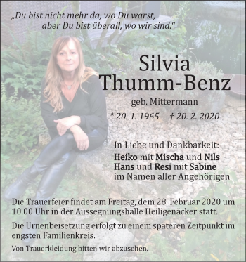 Traueranzeige von Silvia Thumm-Benz von Geislinger Zeitung