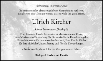 Traueranzeige von Ulrich Kircher von Rundschau Gaildorf