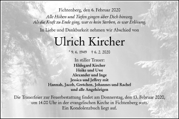 Traueranzeige von Ulrich Kircher von Rundschau Gaildorf