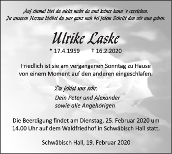 Traueranzeige von Ulrike Laske von Haller Tagblatt