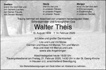 Traueranzeige von Walter Theis von SÜDWEST PRESSE Ausgabe Ulm/Neu-Ulm