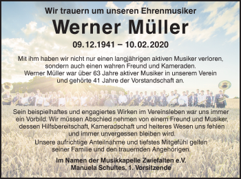 Traueranzeige von Werner Müller von Alb-Bote/Metzinger-Uracher Volksblatt