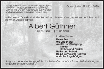 Traueranzeige von Albert Güthner von Rundschau Gaildorf