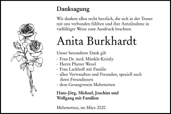 Traueranzeige von Anita Burkhardt von Alb-Bote/Metzinger-Uracher Volksblatt