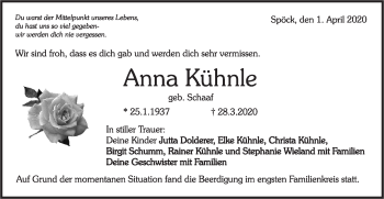 Traueranzeige von Anna Kühnle von Rundschau Gaildorf