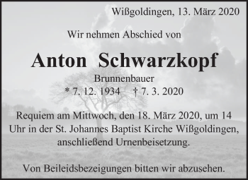 Traueranzeige von Anton Schwarzkopf von NWZ Neue Württembergische Zeitung