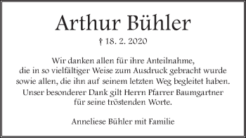 Traueranzeige von Arthur Bühler von Geislinger Zeitung