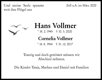 Traueranzeige von Cornelia Vollmer von NWZ Neue Württembergische Zeitung