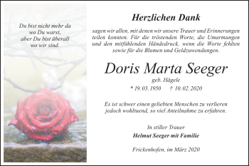 Traueranzeige von Doris Marta Seeger von Rundschau Gaildorf