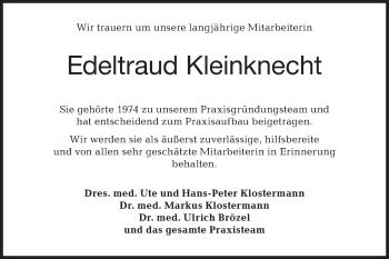 Traueranzeige von Edeltraud Kleinknecht von Haller Tagblatt