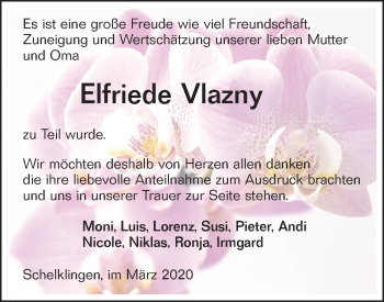 Traueranzeige von Elfriede Vlazny von Ehinger Tagblatt